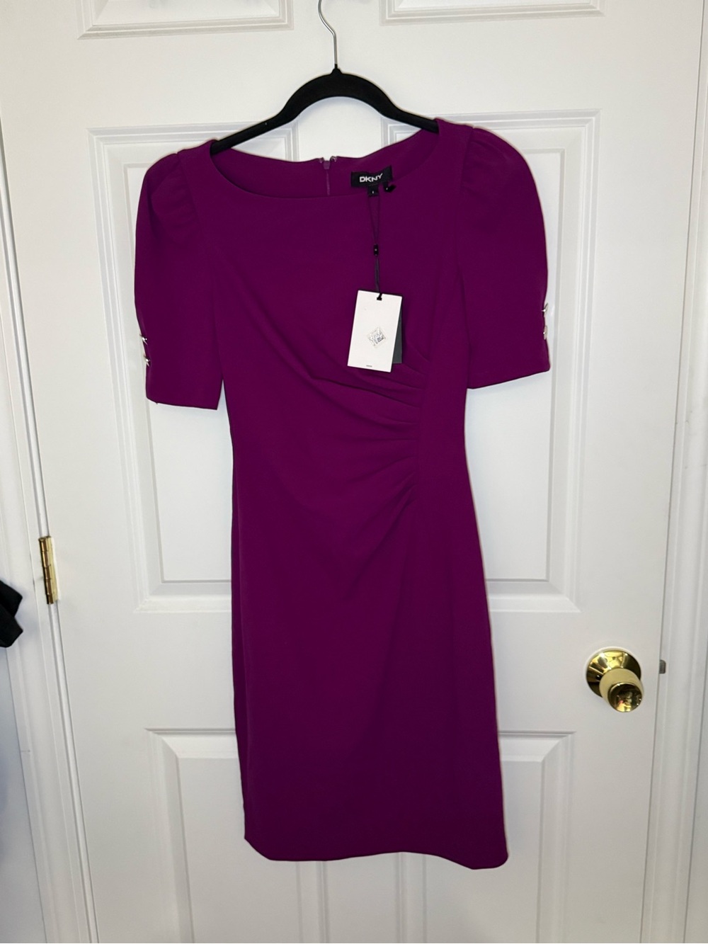 DKNYC Fuchsia-Purple Sheath Dress with Short Sleeves